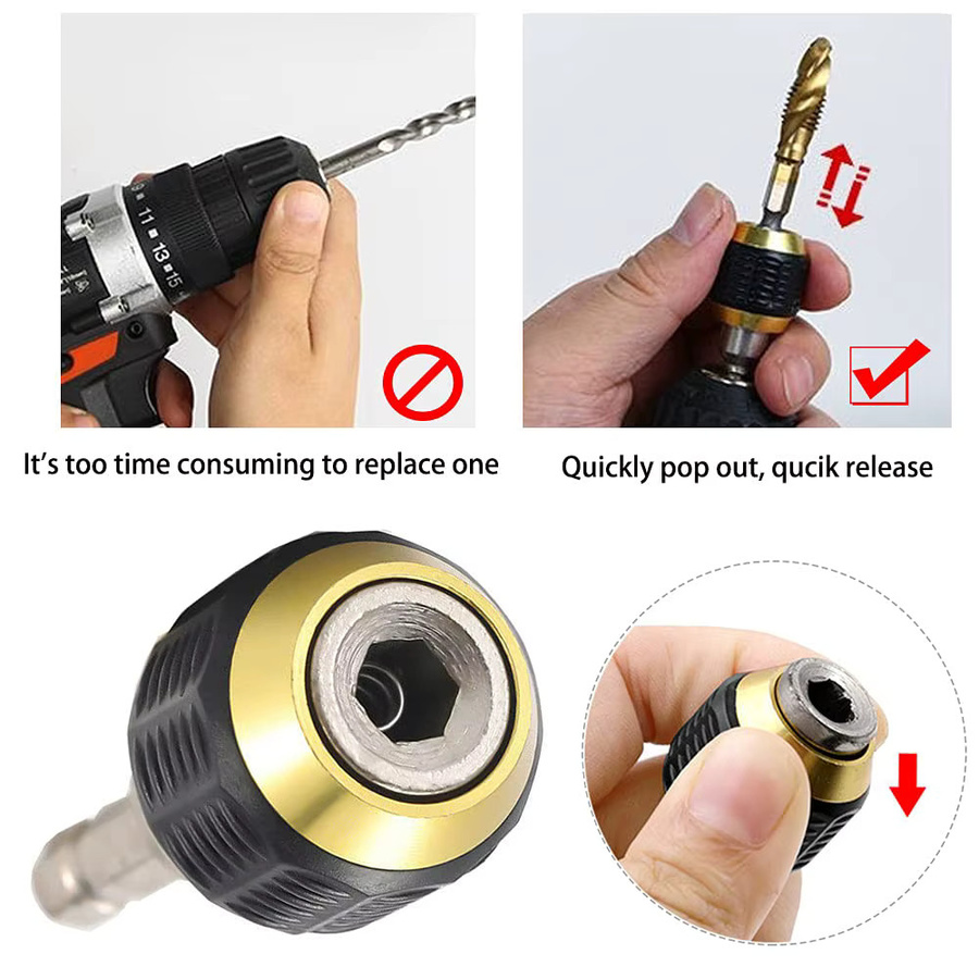 LIQU Nicht-magnetischer 1/4 Zoll Sechskant Schnellwechsel Bithalter mit Selbstverriegelung für Bohrer und Schrauber, Länge: 50 mm - Bild 3