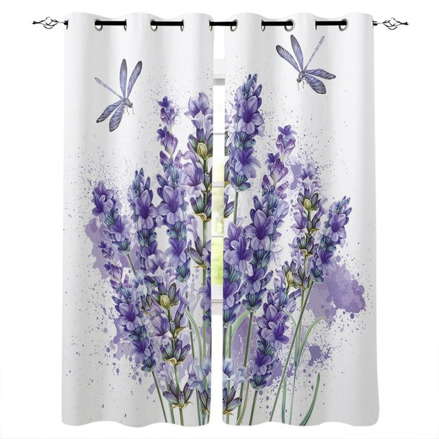 Super Six Fenstervorhang mit lila Lavendelblüten-Design, semi-transparent, Farbe: Lila/Weiß, Breite: 135 cm, Höhe: 160 cm - Bild 1