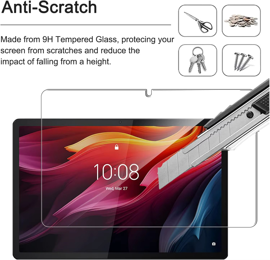 Displayschutzfolie aus gehärtetem Glas für Lenovo Tab P11 (2. Generation) und Lenovo Tab K11 Plus (11,45 Zoll), transparent, Anti-Fingerabdruck-Schutz - Bild 3