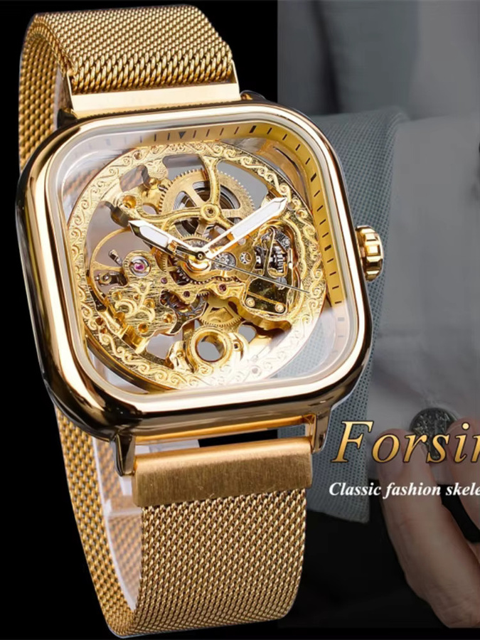 FORSINING Armbanduhr, Analoguhr, Gold, Schwarz, Milanaise, Herren - Bild 3