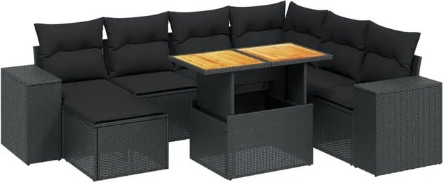 vidaXL 8-teilige Garten-Sofagarnitur aus Poly-Rattan in Schwarz mit Kissen und Akazienholz - Bild 1