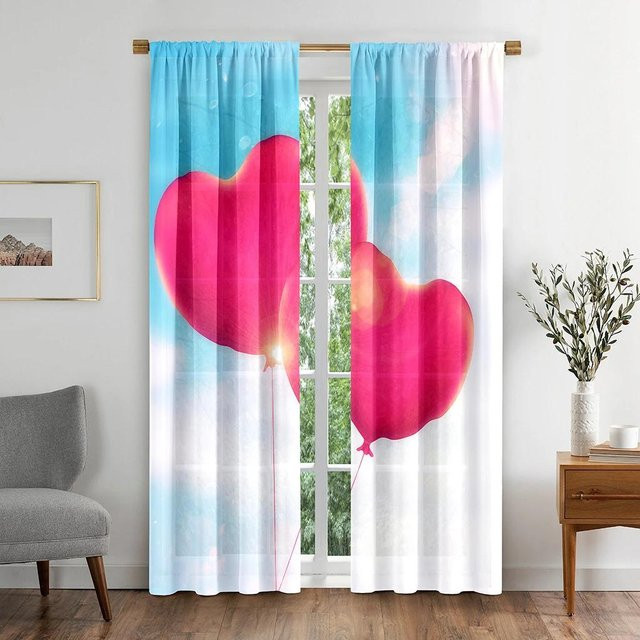 Yiran Furniture Vorhang mit Liebesherz- und Ballon-Muster, hochverdunkelnd, 2er-Set, Farben: Rosa, Blau und Multicolour, B: 110 cm, H: 240 cm - Bild 1