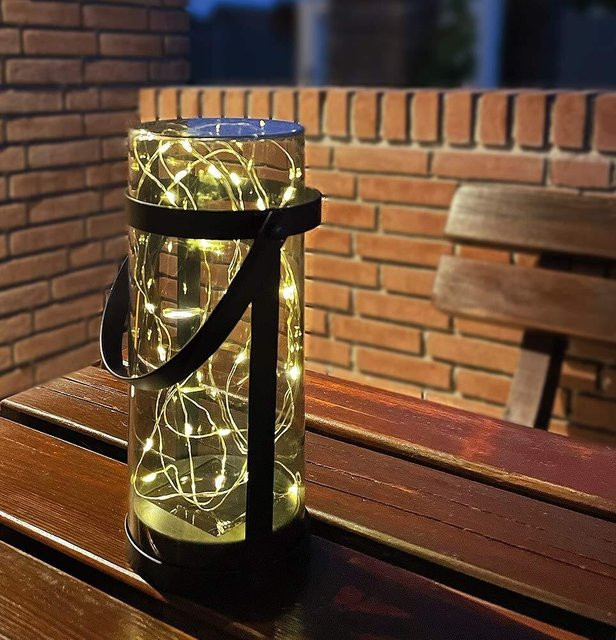 Solar Laterne Grau mit Henkel als LED Solarleuchte für Außen in Warmweiß, Höhe: 25 cm - Bild 1