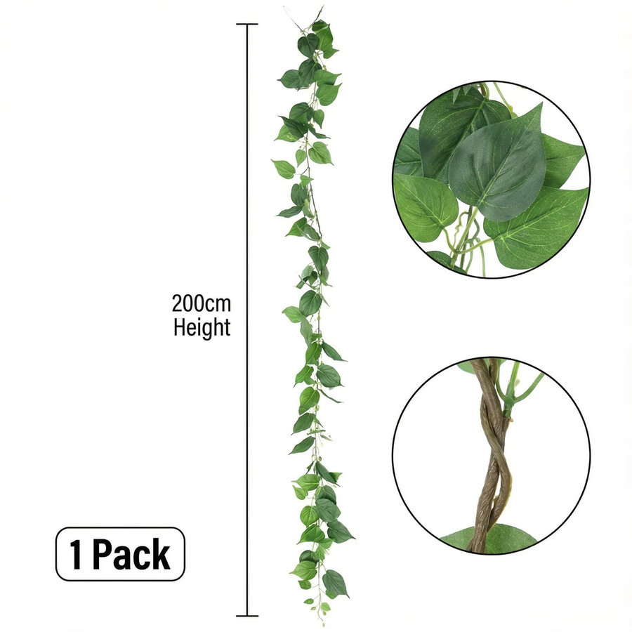 Künstliche Boston Ivy Vine mit grünen Pothos-Blättern zur Wanddekoration und zum Aufhängen in Grün - Bild 3