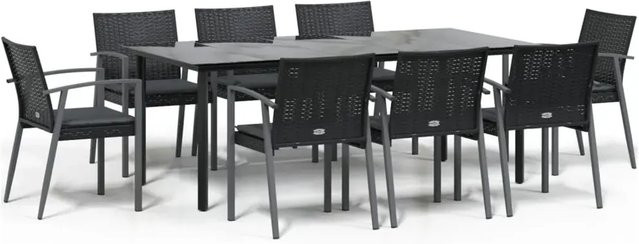 vidaXL 9-teilige Garten-Essgruppe aus Poly Rattan und Stahl in Schwarz und Grau mit Kissen und Glastisch - Bild 1