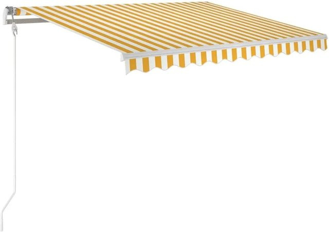 vidaXL Markise manuell einziehbar aus Aluminium und Polyestergewebe, Gelb-Weiß, B: 350 cm, T: 250 cm - Bild 1