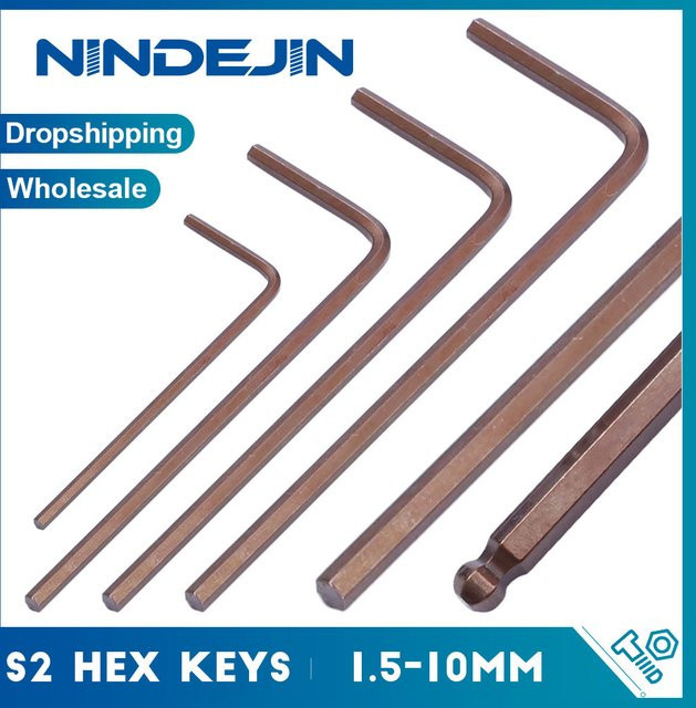 NINDEJIN Inbusschlüssel Set aus S2-Stahl mit Kugelkopf und flachem Kopf, metrische L-Form, 1,5 mm bis 5 mm - Bild 1
