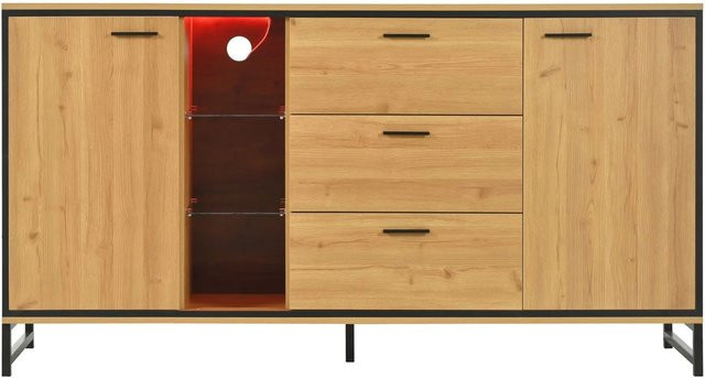 okwish Sideboard Modern mit integrierter Beleuchtung und Schubladen in Holzmaserung, Farbe: Braun/Schwarz, B/T/H: 160 x 40 x 85 cm - Bild 1