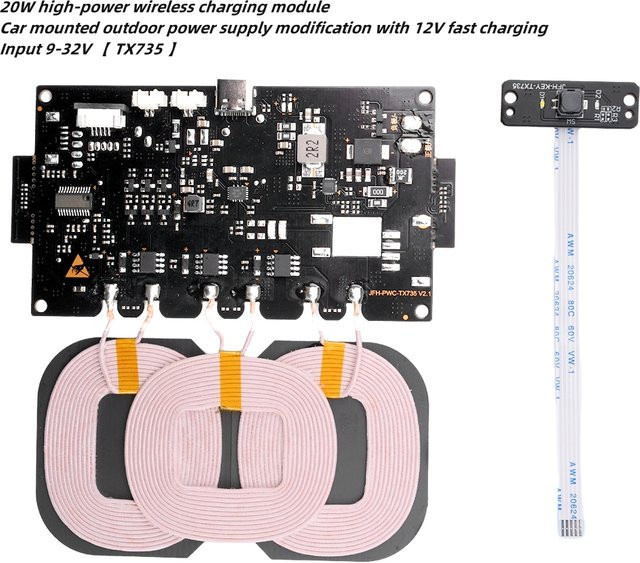 diymore 20W Wireless-Lademodul für Auto und Outdoor-Stromversorgung, 12V Schnellladung, Eingang 9-32V, Schwarz - Bild 1