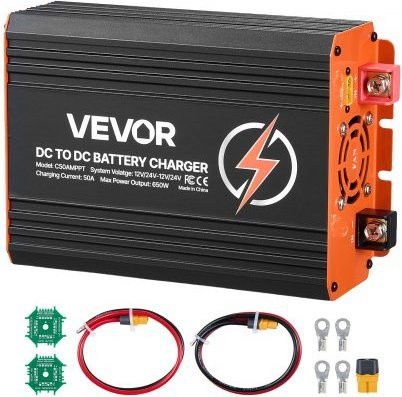 VEVOR DC zu DC Ladegerät mit MPPT, 650W, 50A On-Board Ladegerät, Dual Input für Solarpanel und Lichtmaschine, Smart Multi-Stage Charging für LiFePO4 und Blei-Säure Batterien, Schwarz - Bild 1