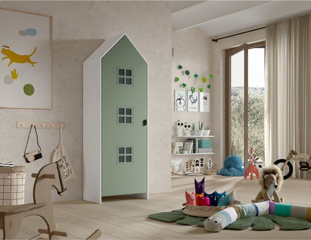 CASAMI BRUGES Schrank mit 1 Tür und 3 Glaseinsätzen aus lackiertem MDF in Grün - Bild 1