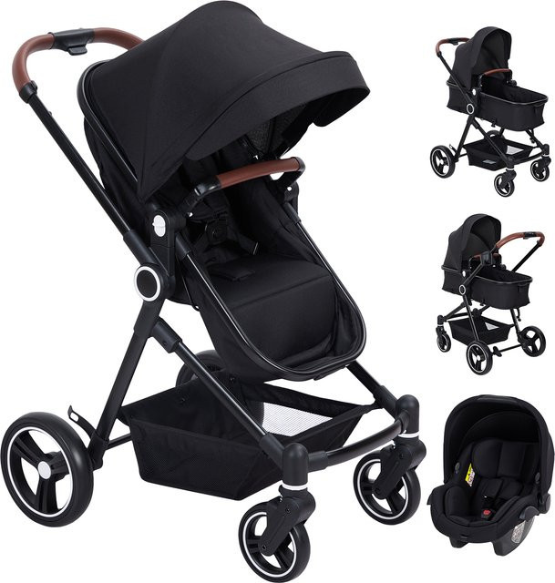 Multifunktionaler 3-in-1 Kombi-Kinderwagen von acekool in Schwarz für Neugeborene und Kleinkinder - Bild 1
