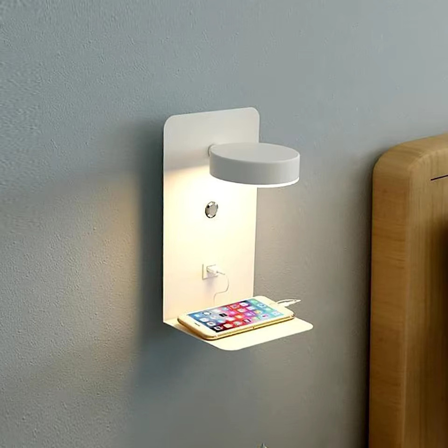 YooE Moderne LED-Wandleuchte mit Schalter und USB-Ladeanschluss in Schwarz oder Weiß für Schlafzimmer und Flur, 9 W - Bild 2