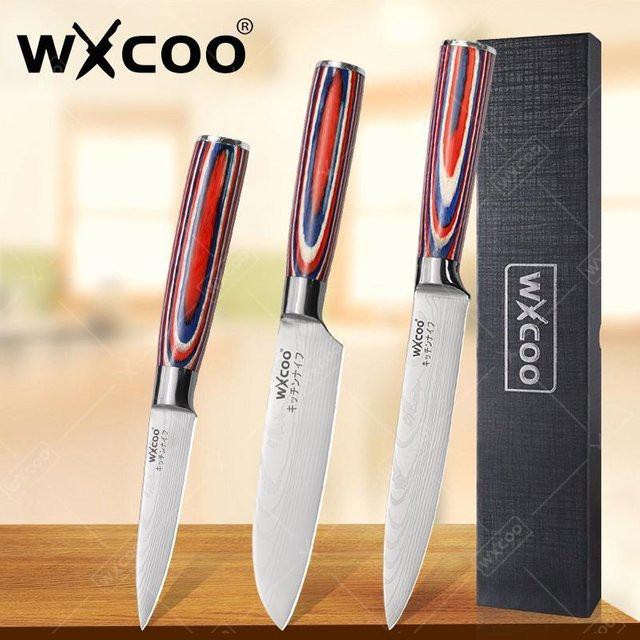 WXCOO Santoku Damaskus Allzweckmesser aus Holz mit Geschenkbox, Mehrfarbig - Bild 1
