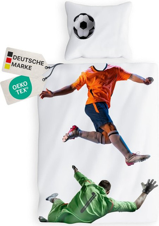 NYVI Renforce Kinderbettwäsche Deluxe aus 100% Baumwolle mit Fußball-Muster, Farbe: Fußball, B/H: 135 x 200 cm