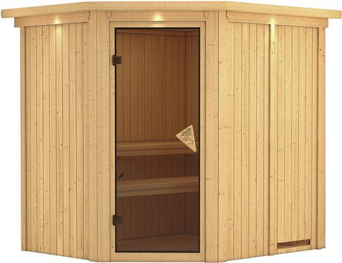 Karibu Sauna Talsen für 3 Personen aus Fichte in Beige, B/T/H: 210 x 184 x 202 cm - Bild 1