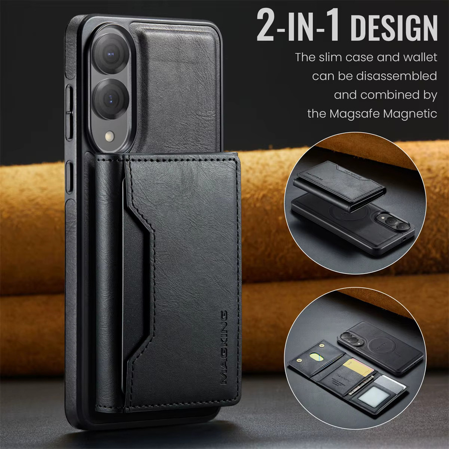 Abnehmbare Leder Handyhülle mit MagSafe Wallet, Kartensteckplatz und Ständer für Samsung Galaxy S25 FE Edge, S24 Plus und S23 Ultra in Schwarz oder Grün - Bild 2