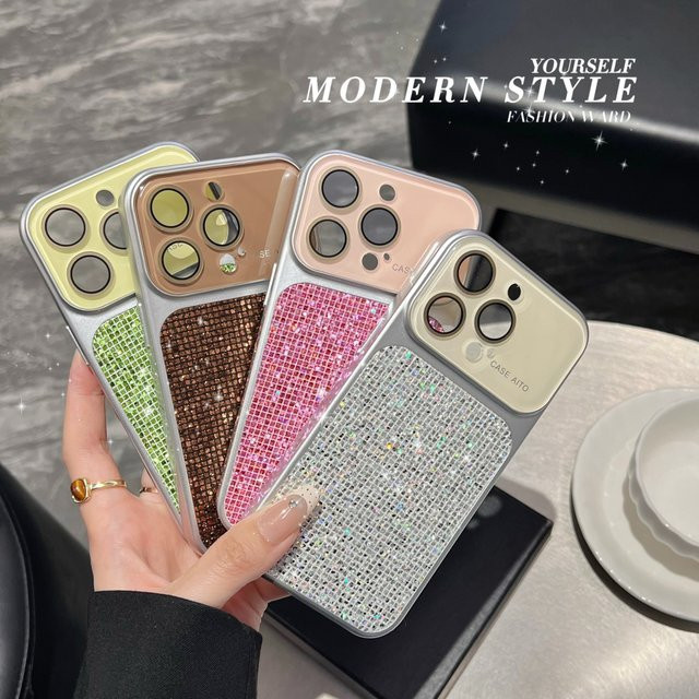 Apple Glitzer-Pailletten-Handyhülle mit großem Fenster für iPhone 17 16 15 14 13 Pro Max in Pink mit Kameraobjektivschutz und stoßfester Abdeckung - Bild 1