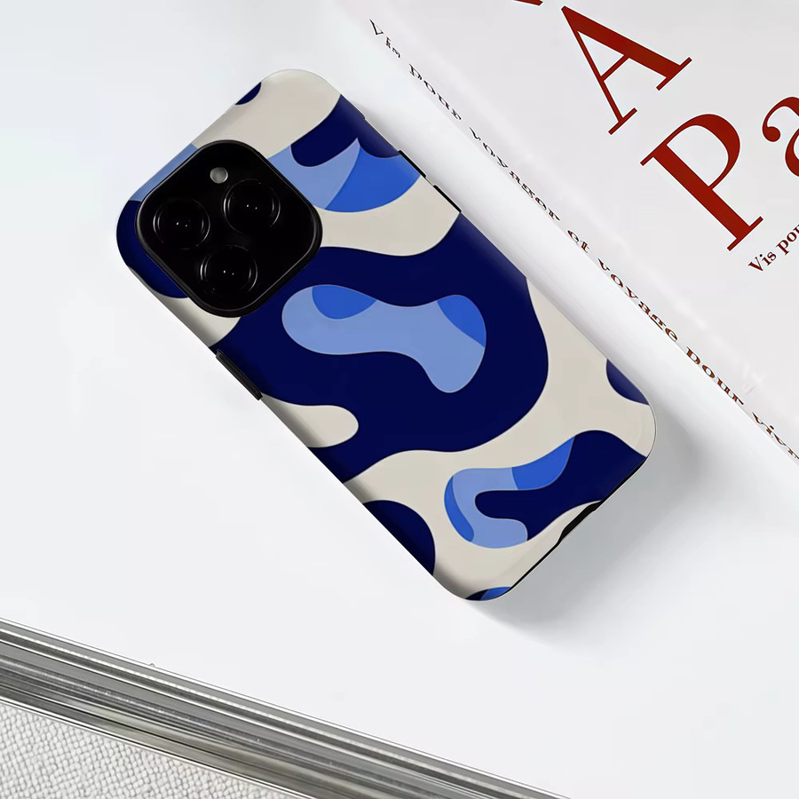 Potdemiel Handyhülle mit blauem Tarnmuster für iPhone 17 16 15 14 Pro Max Plus, magnetische Double-Layer Tough Case - Bild 3