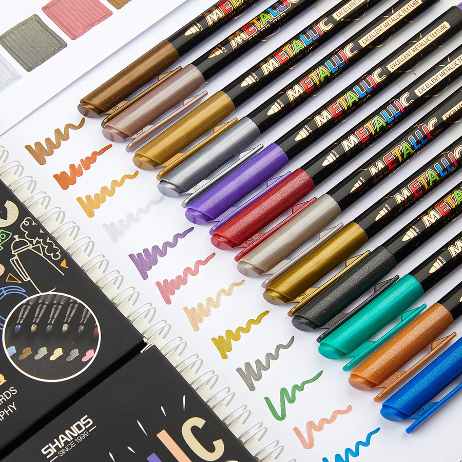Metall-Farbmarker-Set mit Bullet-Spitze in Multicolour, schnell trocknende Farbstifte für Tagebuchzeichnungen und Notizen - Bild 3