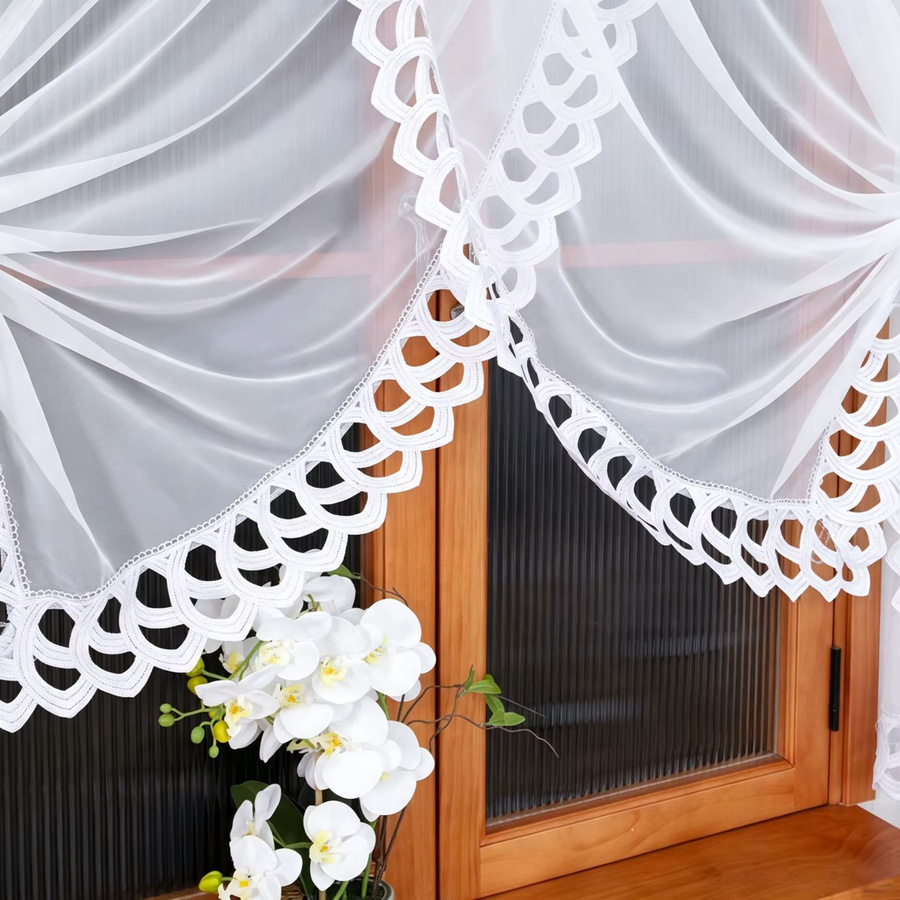 FLYINGCURTAINS Spitzen-Vorhang in Weiß mit Bindeband, lichtfilternde Gaze aus Polyester, semi-transparent im Shabby Chic Stil - Bild 2