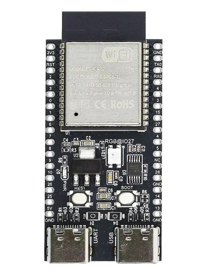 ESP32-C5 Entwicklungsboard mit Dual-Frequenz 2,4 GHz und 5 GHz WiFi6, CH343, 32-Pin, Type-C Anschluss, 4MB Flash, Schwarz - Bild 4