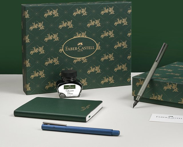 Faber-Castell Neo Slim Füllfederhalter aus gebürstetem Metall in Grau mit Geschenkbox - Bild 1