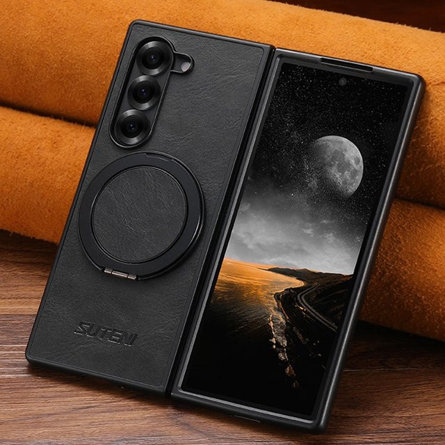 Business 360° Schutzhülle mit drehbarem Ständer und Schnalle für Samsung Galaxy Z Fold 7, 6, 5 aus Kunstleder in Schwarz mit Magnet und kabelloser Ladefunktion - Bild 1
