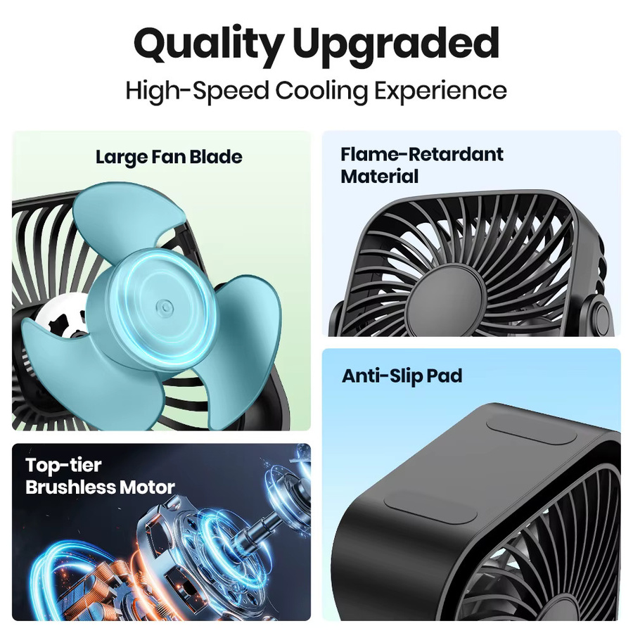TOPK USB-Tischventilator mit 3 Geschwindigkeiten und 360 Grad drehbarem Kopf, tragbarer Mini-Ventilator für Schreibtisch und Home-Office - Bild 2