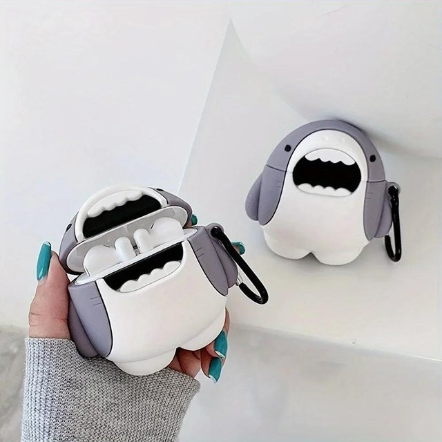 Silikon Headset Schutzhülle im Hai-Design für Apple AirPods 4, AirPods Pro 2 und AirPods 1/2/3, Farbe: Weiß - Bild 1
