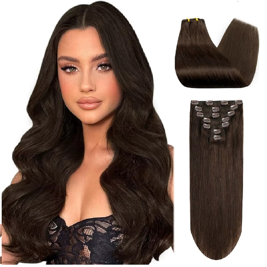CC YOUNG Clip-in-Haarverlängerungen, Echthaar, dunkelbraun, 120 g - Bild 7