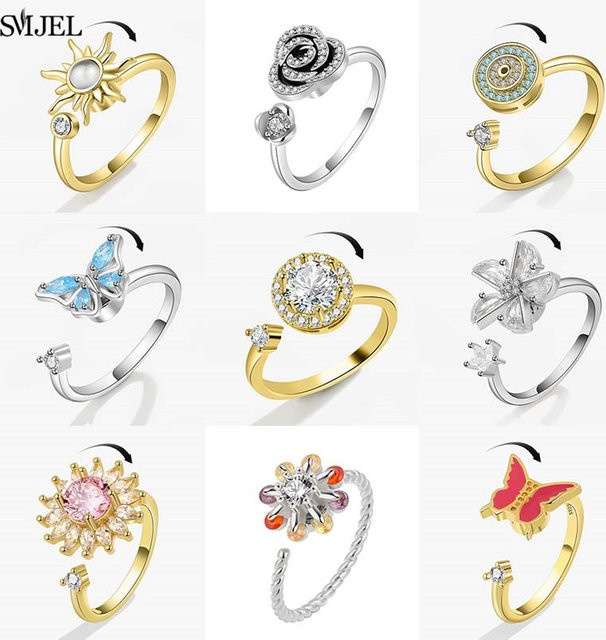 SMJEL Fidget Spinner Ringe, Kristall, Roségold, Damen - Bild 1