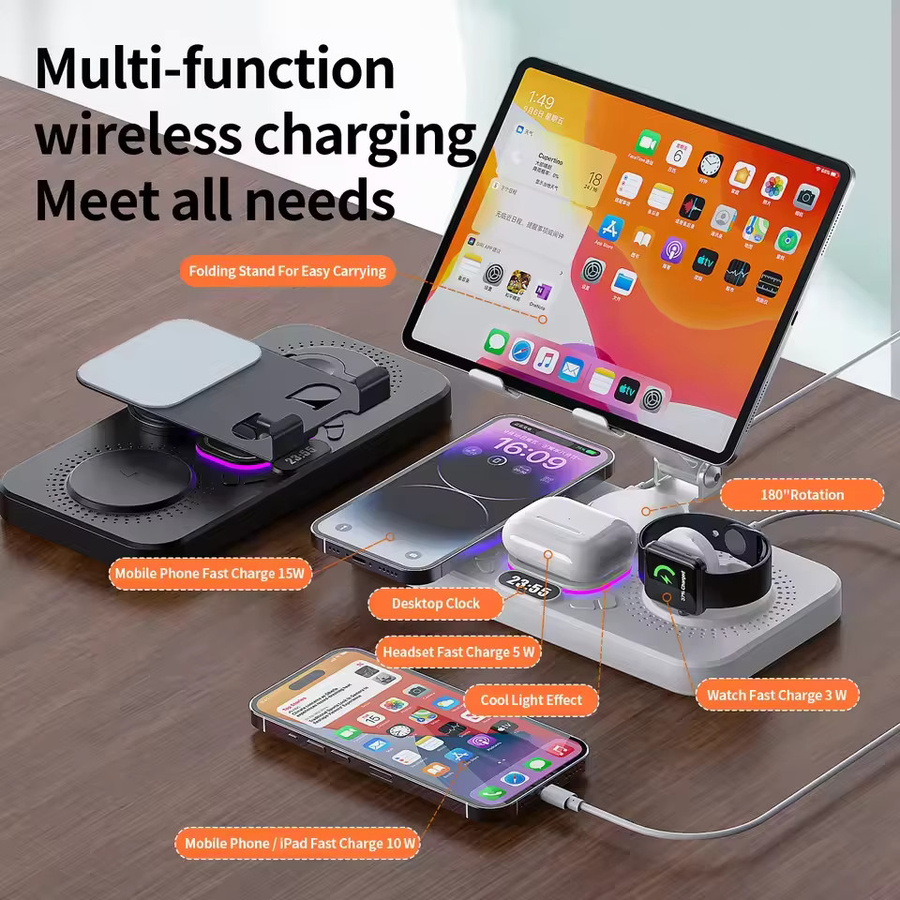 TIMESS 4-in-1 Kabellose Ladestation Schwarz: Faltbares multifunktionales magnetisches Schnellladegerät für iPhone 16, 15, iPad, iWatch und AirPods - Bild 2
