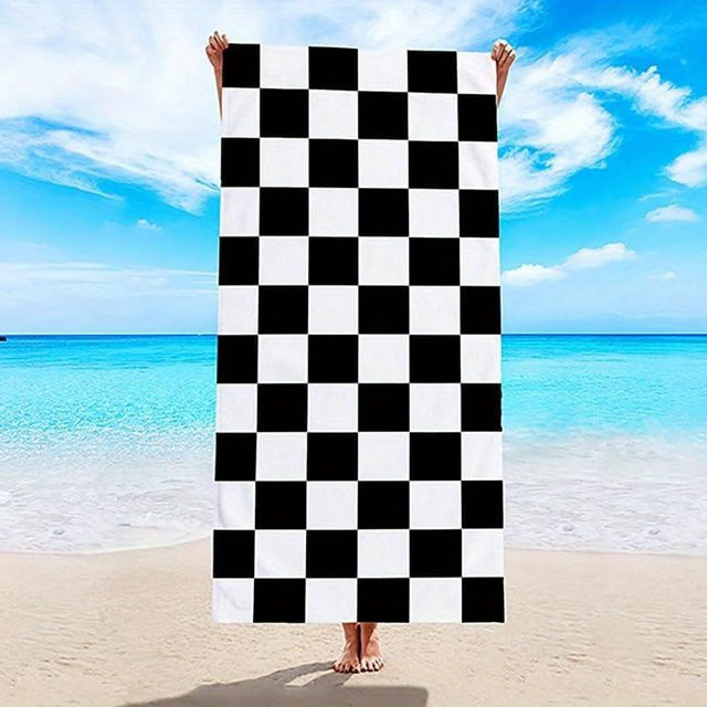 Strandtuch mit Karomuster von JMG Household Supplies, schnelltrocknendes Mikrofaser-Handtuch in Multicolour, B/H: 80 x 160 cm - Bild 1