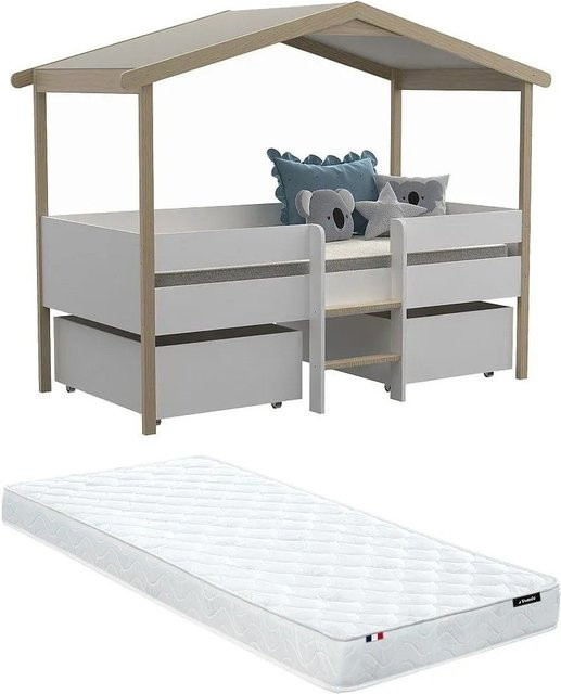 Vente-unique Hausbett Sarosi aus Lindenholz in Weiß mit Schubladen, B/T/H: 90 x 190 x 213,5 cm - Bild 1