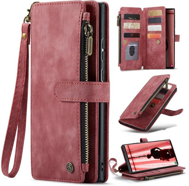 Leder-Handyhülle mit Reißverschluss und Lanyard als Geldbörse für Samsung Galaxy S26 Ultra S25 Edge S24 FE S23 S22 S21 S20 Plus Note 20 S20 FE 4G 5G in Schwarz, Rot, Blau, Braun oder Pink - Bild 1