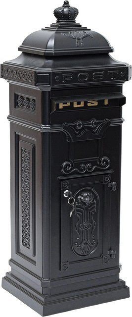 Relaxdays Standbriefkasten aus Aluguss in Schwarz, wetterfest und abschließbar, H: 101 cm, B: 34,5 cm, T: 31 cm - Bild 1