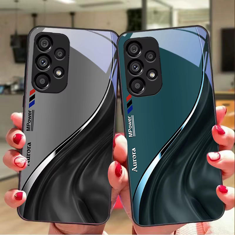 Samsung Galaxy Handyhülle mit Wasserdurchflussmuster aus gehärtetem Glas in Schwarz - Bild 1