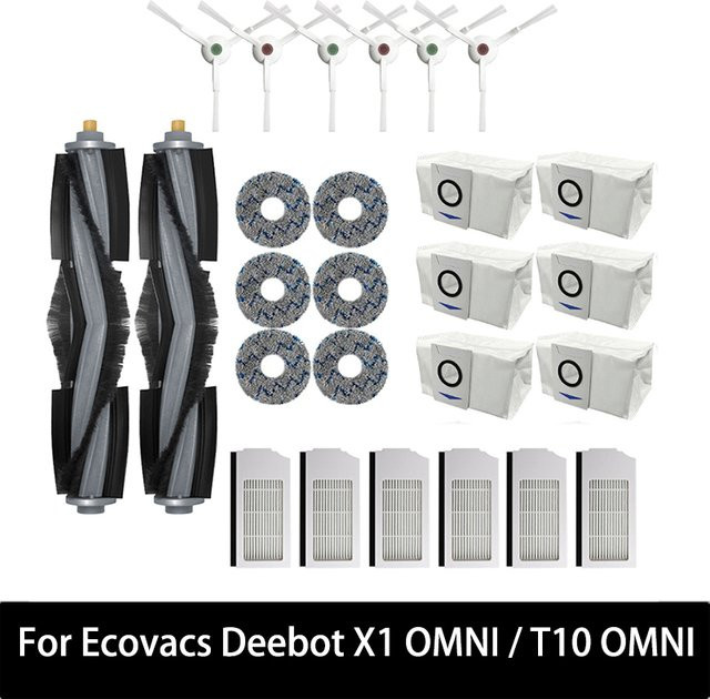 Ecovacs Deebot X1 OMNI T10 OMNI T10 TURBO Zubehör-Set in Weiß: Staubbeutel, HEPA-Filter, Hauptbürste, Seitenbürste und Wischmopp - Bild 1