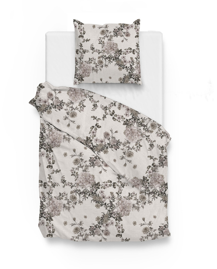 Zo! Home Cotton Bettwäsche Ruffina Floral mit Rosen und Blättern in Taupe und Altrosa, B/H: 155 x 220 cm und 80 x 80 cm - Bild 1