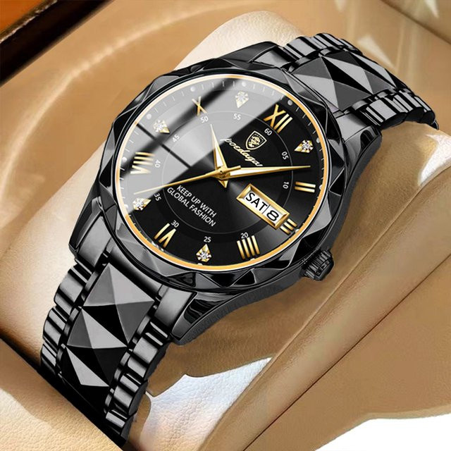POEDAGAR Armbanduhr Quarz, Edelstahl, Schwarz, Herren - Bild 1