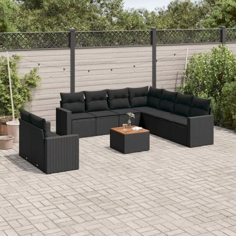 Vidaxl 10-tlg. Garten-Sofagarnitur aus Polyrattan mit Kissen in Schwarz - Bild 1