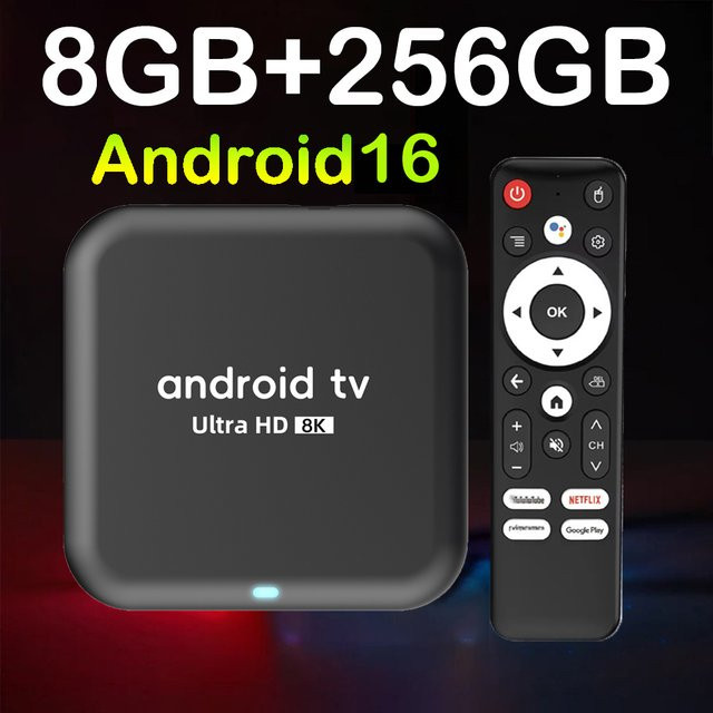 Smart TV Box Android 16 Q18 Media Player mit RK3518 Prozessor, 8K Video, Dual Wifi 5G/Wifi6, Bluetooth 6.0 und Google Assistant, Schwarz - Bild 1
