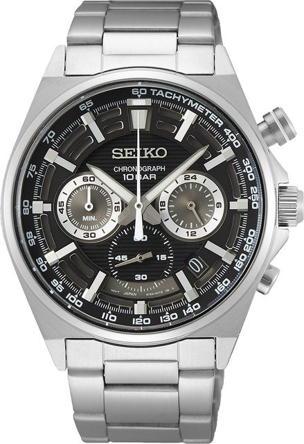Seiko Chronograph, Quarz, Edelstahl, Schwarz, 41 mm, Herren - Bild 1