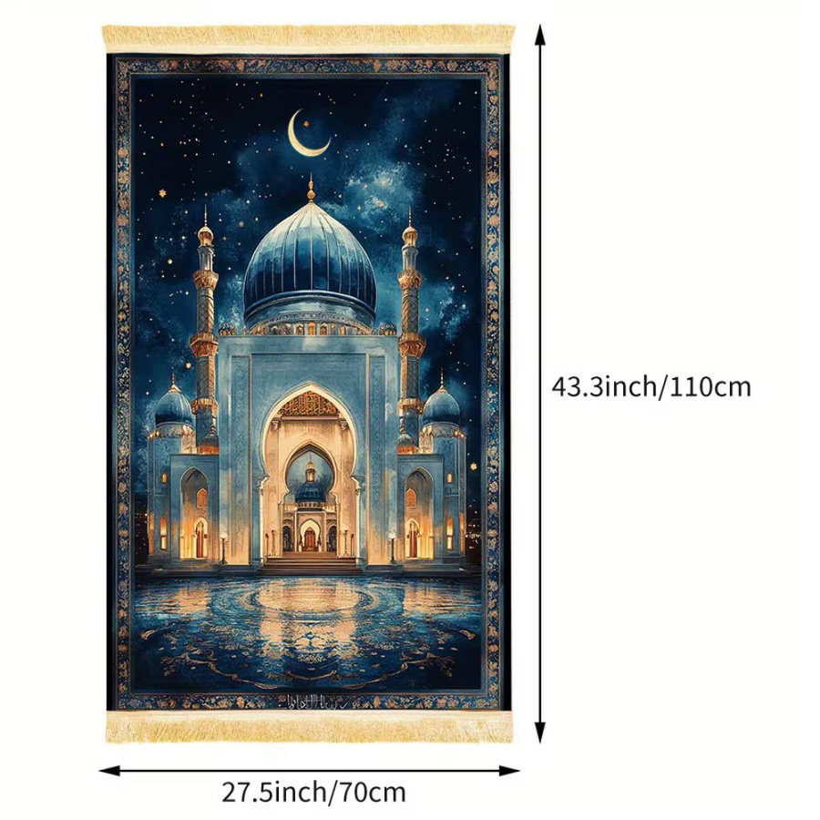 VIKAMA Gebetsteppich aus Polyester in Blau mit orientalischem Design - Bild 4
