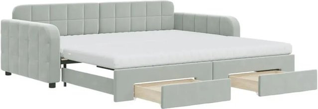 vidaXL Tagesbett ausziehbar mit Schubladen in Hellgrau aus Samt, B/T/H: 100–120 x 200 x 71 cm - Bild 1