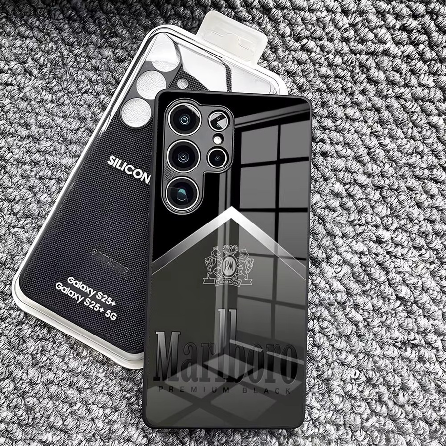 MarlboroES Handyhülle mit Glasabdeckung für Samsung Galaxy S26 Ultra S25 Edge Ultra S24 S23 S22 S21 Ultra Plus A57 A37 in Schwarz - Bild 2