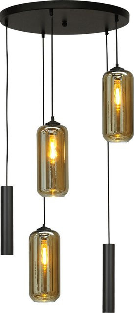 Masterlight Quinto 3/2 Pendelleuchte 5-flammig rund mit Glas-Zylindern in Rauch Fumé und Schwarz - Bild 1