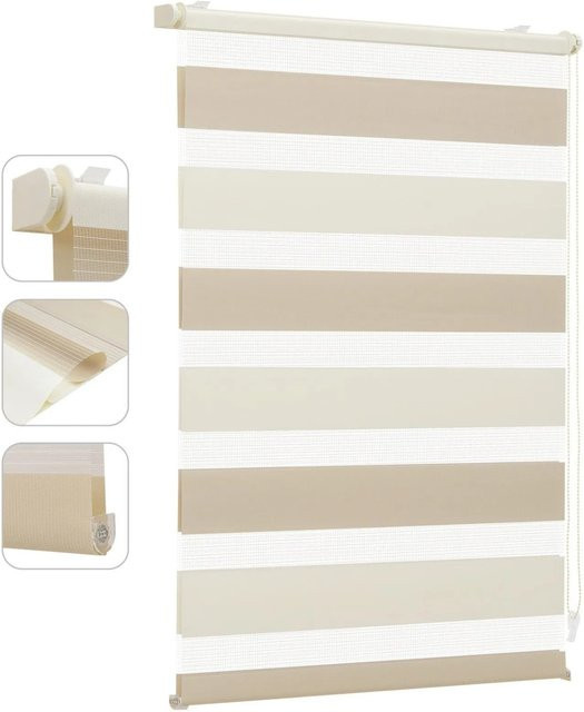 Sekey Zebra Doppelrollo Klemmfix ohne Bohren in Beige und Braun, B: 80 cm, H: 150 cm - Bild 1