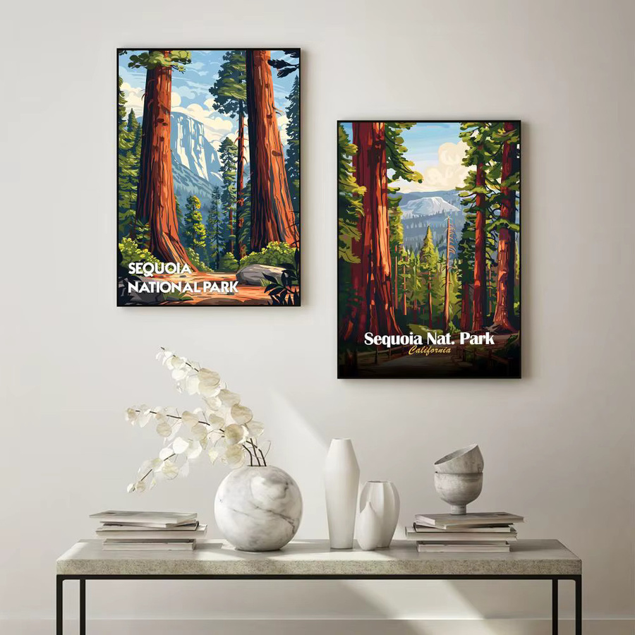 Natural Art Sequoia National Park Poster Wandkunst aus Papier, Vintage Landschaftsmotiv, Mehrfarbig, B: 20 cm, H: 15 cm - Bild 4